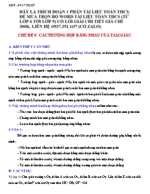 Đề cương ôn thi và kiểm tra Hình học Lớp 7 - Chủ đề 6 Các trường hợp bằng nhau của tam giác